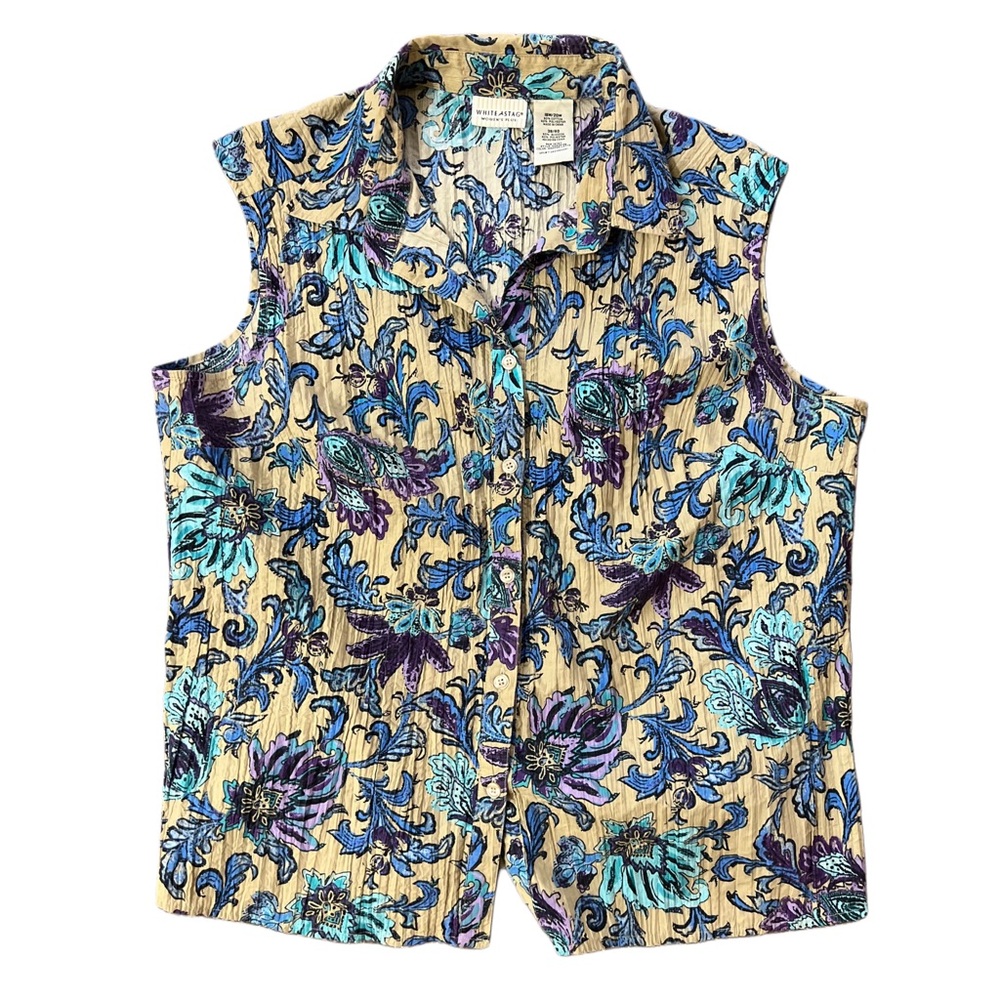 White Stag Beige Floral Sleeveless Button-Up Blouse